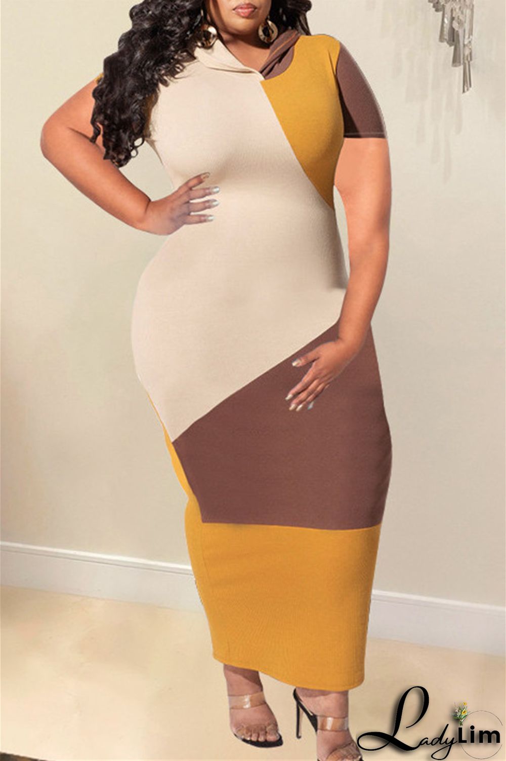 Black Fashion Casual Solid Split Joint Hooded Collar Short Sleeve Dress Plus Size Dresses