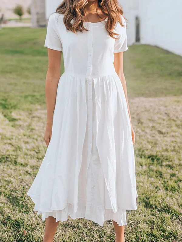 Loose Simple Short Sleeves Midi Dress