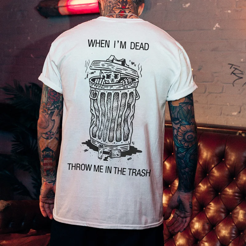 Cloeinc Designer trash can skeleton printed casual T-shirt -  UPRANDY