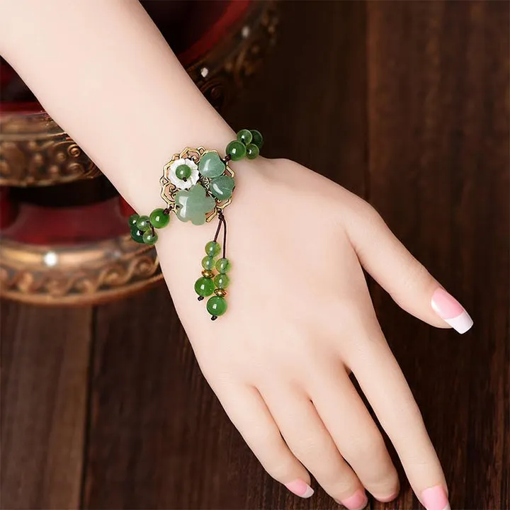 Dangling Flower Natural Green Jade Luck Bracelet