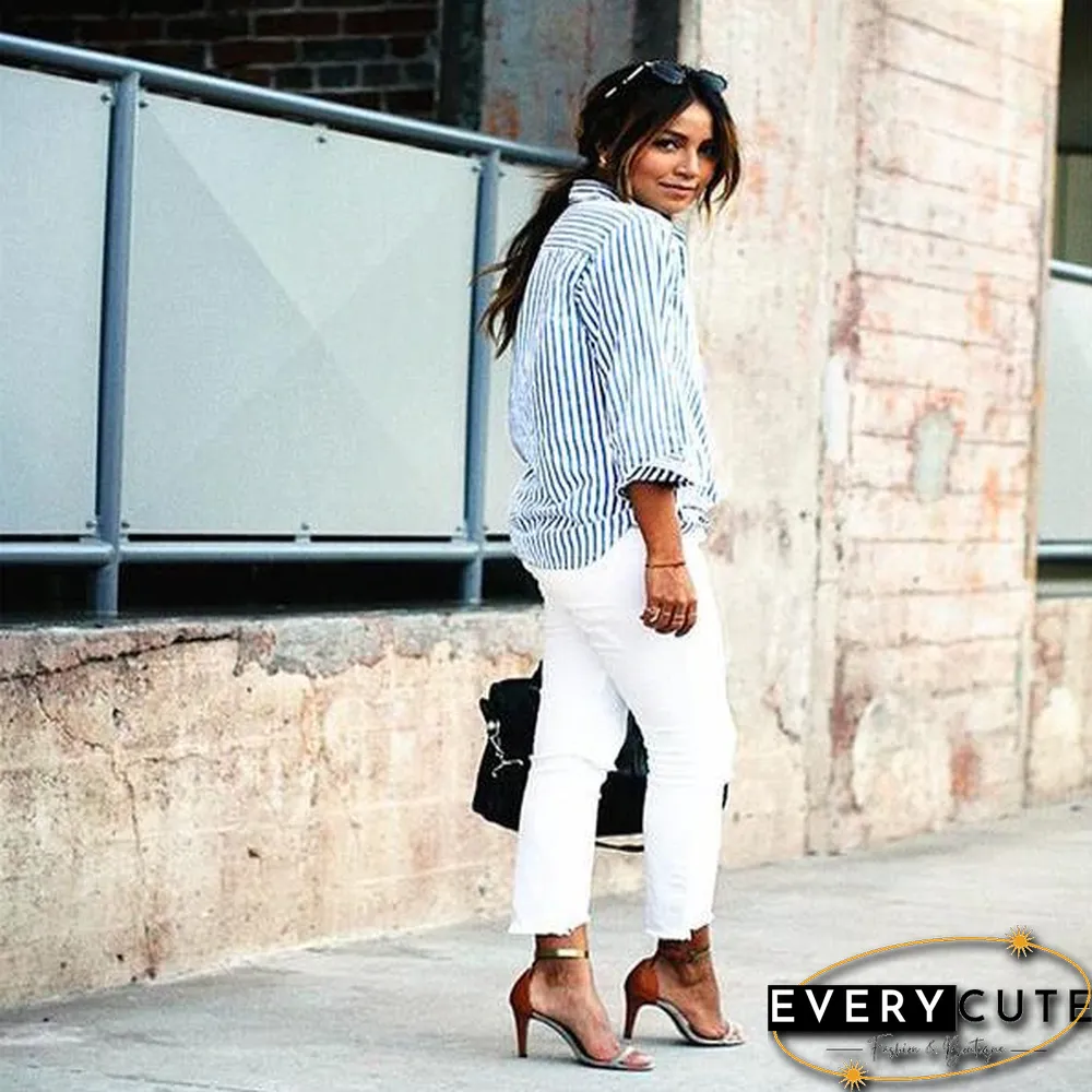 Women Sexy Striped Shirt Loose Autumn Fall Casual Ladies Plus Size Blouses Top