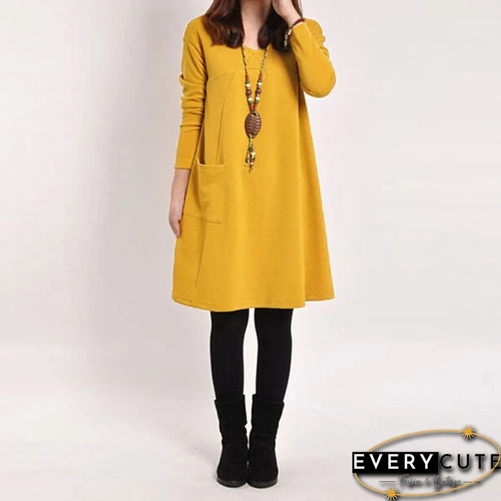 New Fashions Womens Loose Long Sleeve Top Blouse T-Shirt Tunic Mini Maxi Dress Kaftan
