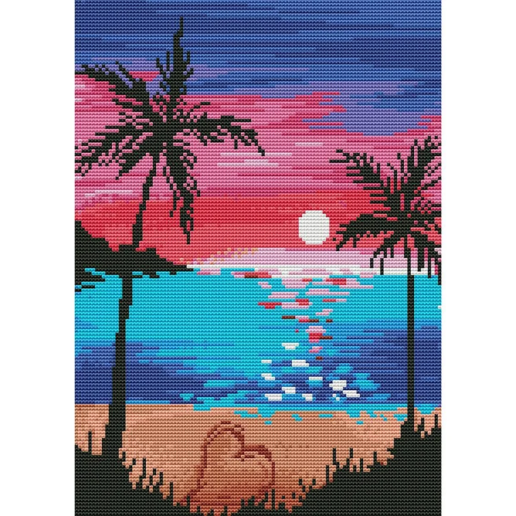 Seascape Sun - 11CT 3 Strands Threads Printed Cross Stitch Kit - 40x30cm(Canvas)