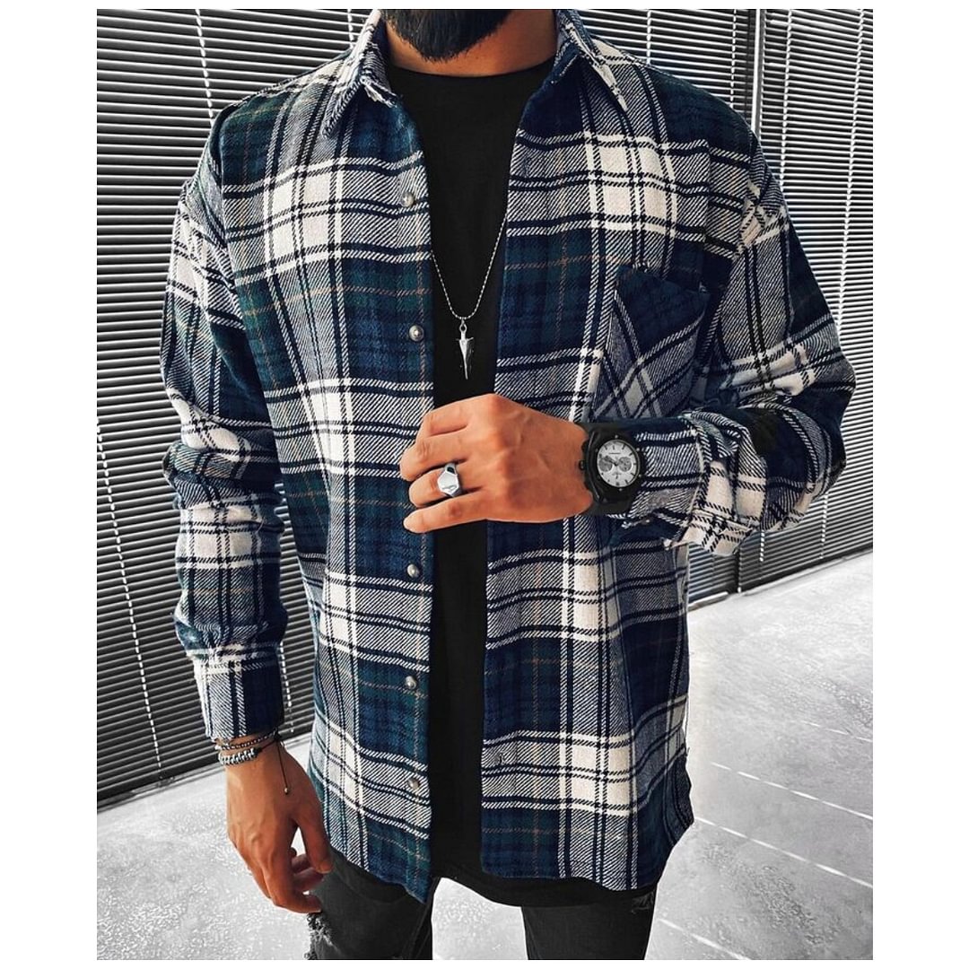 Casual fashion plaid texture long sleeve jacket-barclient