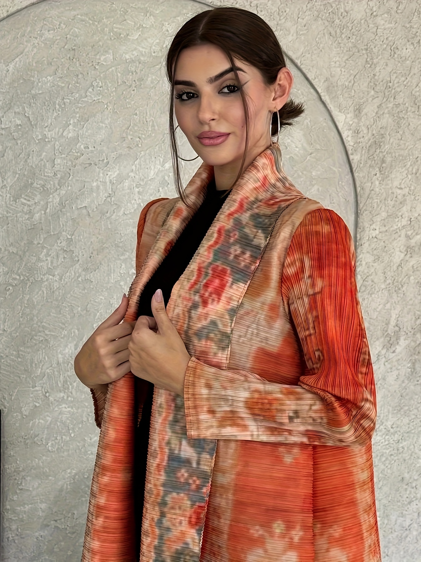 Plus Size Women's Middle Eastern Arab Traditional Abaya Kaftan - Floral Print Draped Lightweight Breathable Loose Fit Cover-Up For Spring Summer Fall, Machine Washable Home & Outdoor Wear, Modest Attire, Foldover Collar, Highelastic Fabric | IFYHOME