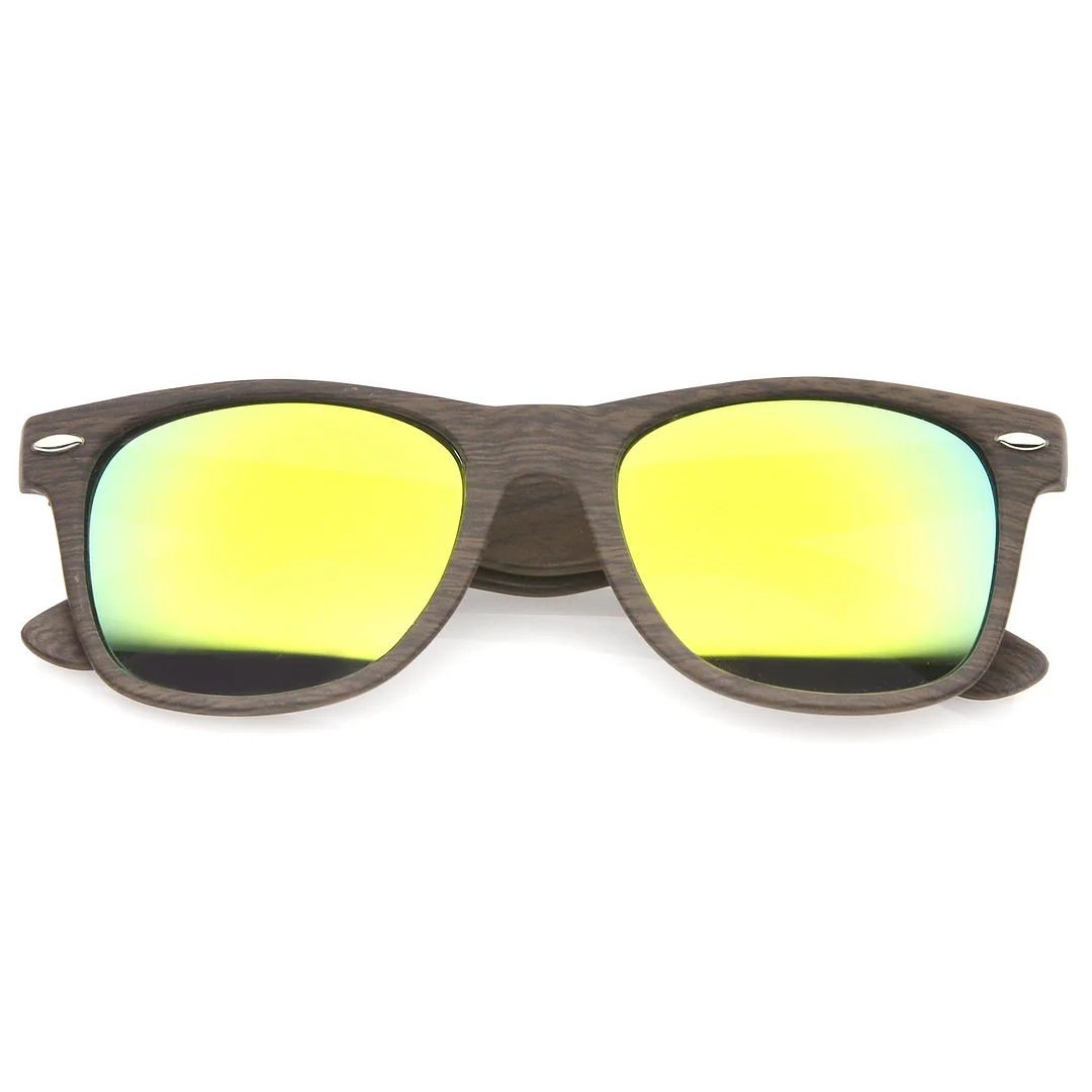 Classic Wood Printed Colored Mirror Square Lens Horn Rimmed glasses 54mm