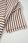Women's Casual Brown Stripe Textured Knit Split Hem Half Sleeve Loose Top