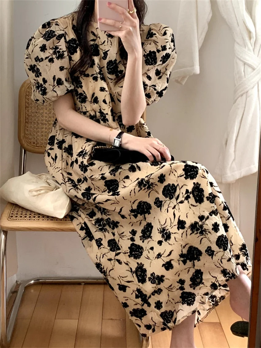 Alien Kitty Apricot Vintage Summer Women Dress Slim-Fit Sweet 2022 Chic High Waist Fashion Casual New Office Lady Prom Vestido