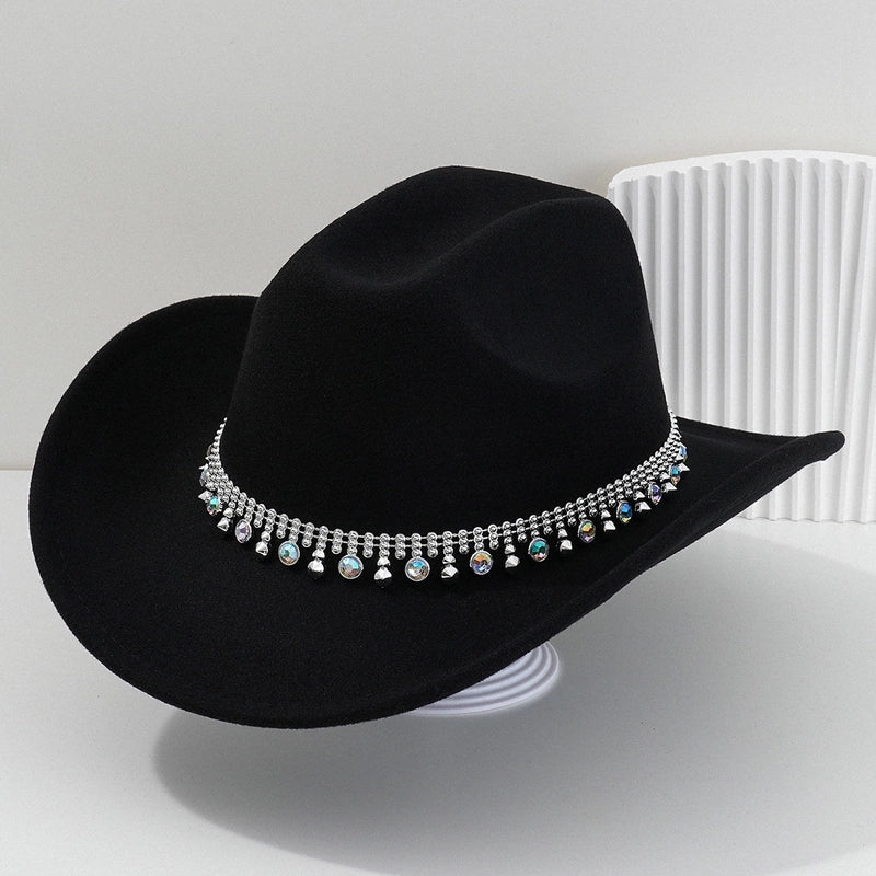 Men’s And Women’s Neutral Style Cowboy Hat Party Hat Colorful Round Gemstone Exquisite Belt Festival Performance