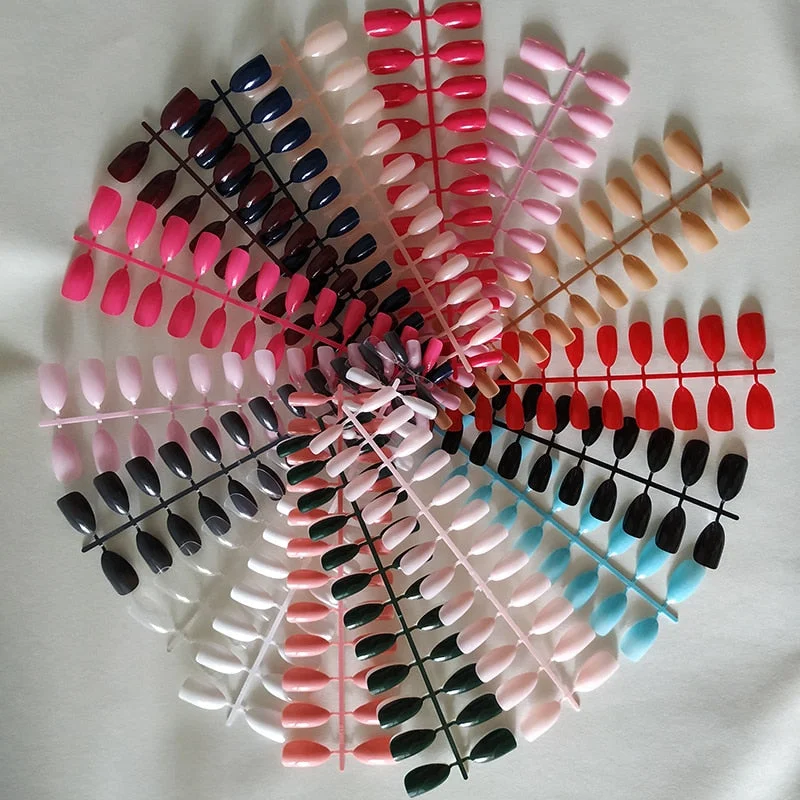 18 Colors Full Cover Stiletto Fake Nails Short Sharp Pointed False Nail Art Tips Acrylic Almond Nails Press On Nail Art Designs-Nail Inspo