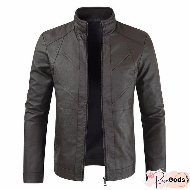 Men Fashion Casual Motorcycle Pu Leather Jacket Coat Men Faux Leather Coat Jackets Men