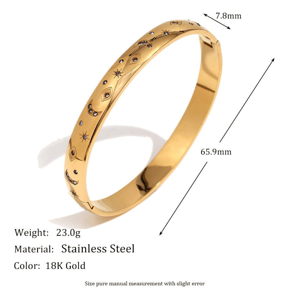 Small And Simple Eight-Pointed Star Dot Bracelet Stainless Steel Plated 18K Gold Star Moon Eye White Diamond Bracelet