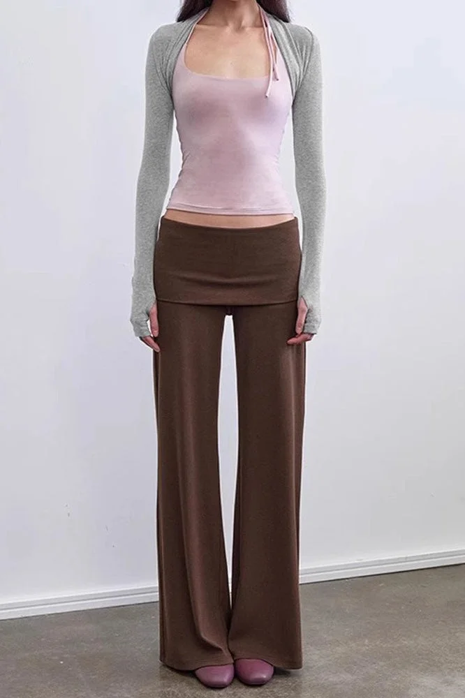 Solid Knit Foldover Waist Flowy Pants