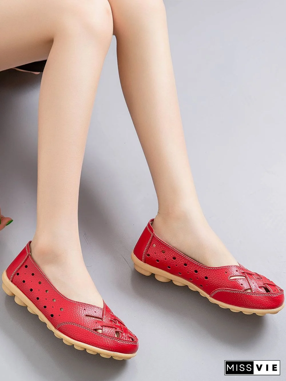 Hollow Leather Soft Sole Shoes