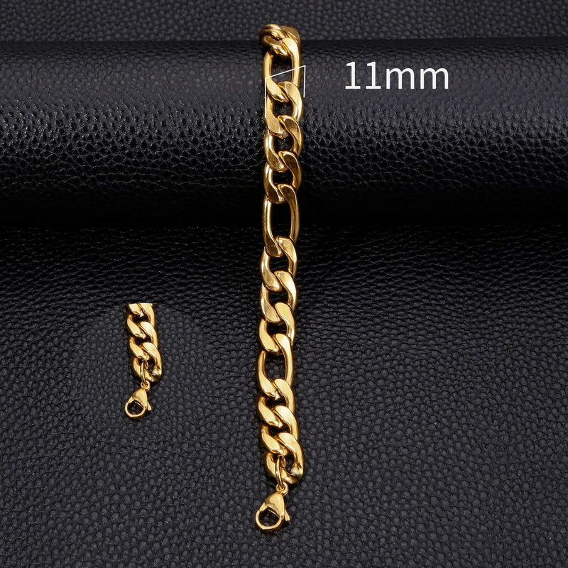 Hot Sale 3/5/7/9/11mm Classic NK3:1 Stainless Steel 18K Cuban Bracelet Unisex