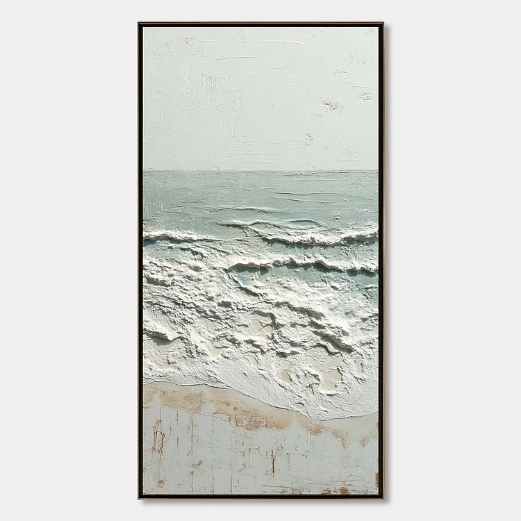 WHISPERING TIDE: Textured Minimalist Impasto Seascape Painting（Canvas painting）