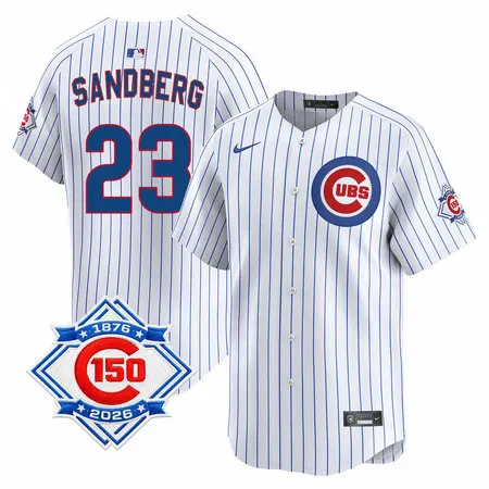 Men's Chicago Cubs #23 Ryne Sandberg White Nike Home Vapor Limited 150th Anniversary Authentic Lettering Jersey