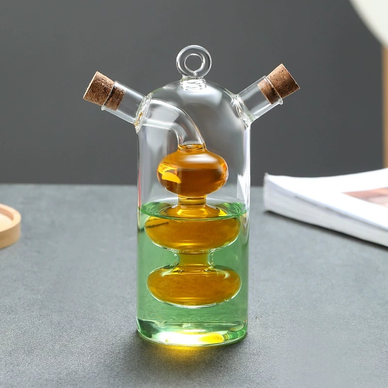 2 in 1 Transparent Glass Oil Bottle