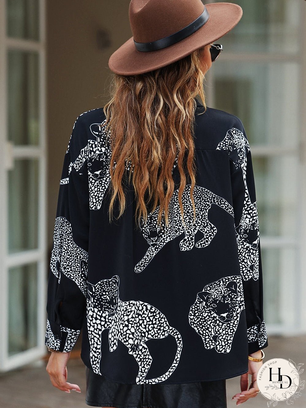Tempting Printed Lapel Single-Breasted Long-Sleeved Blouse