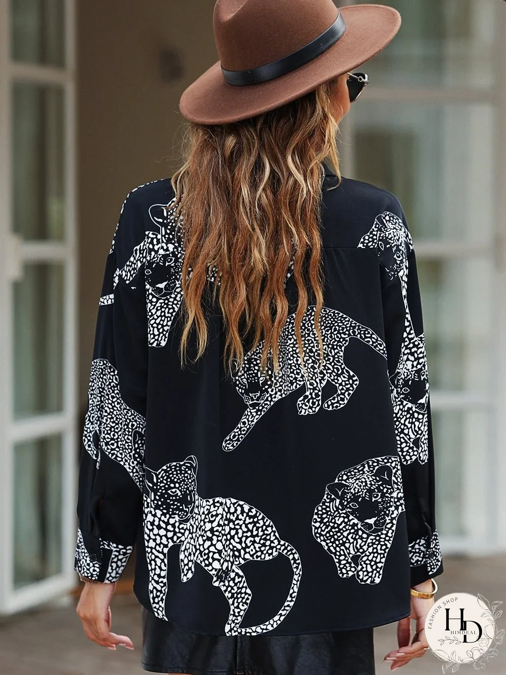 Tempting Printed Lapel Single-Breasted Long-Sleeved Blouse
