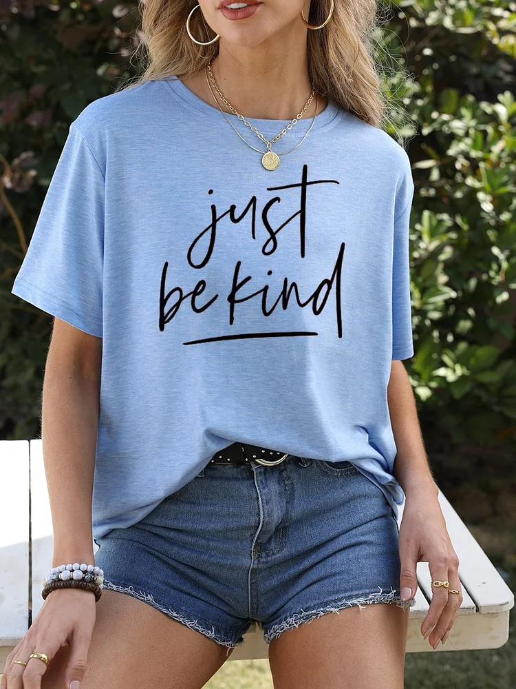 Bestdealfriday Just Be Kind Casual Letter Short Sleeve Woman's Shirts Tops