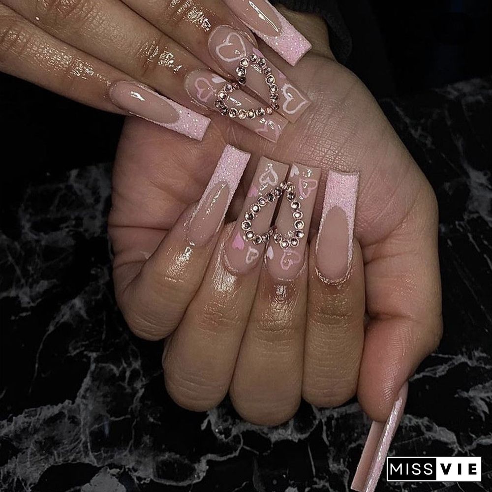 Women's Art Removable Fake Nail French Glitter Love Diamond Wear Armor Wearable Nail