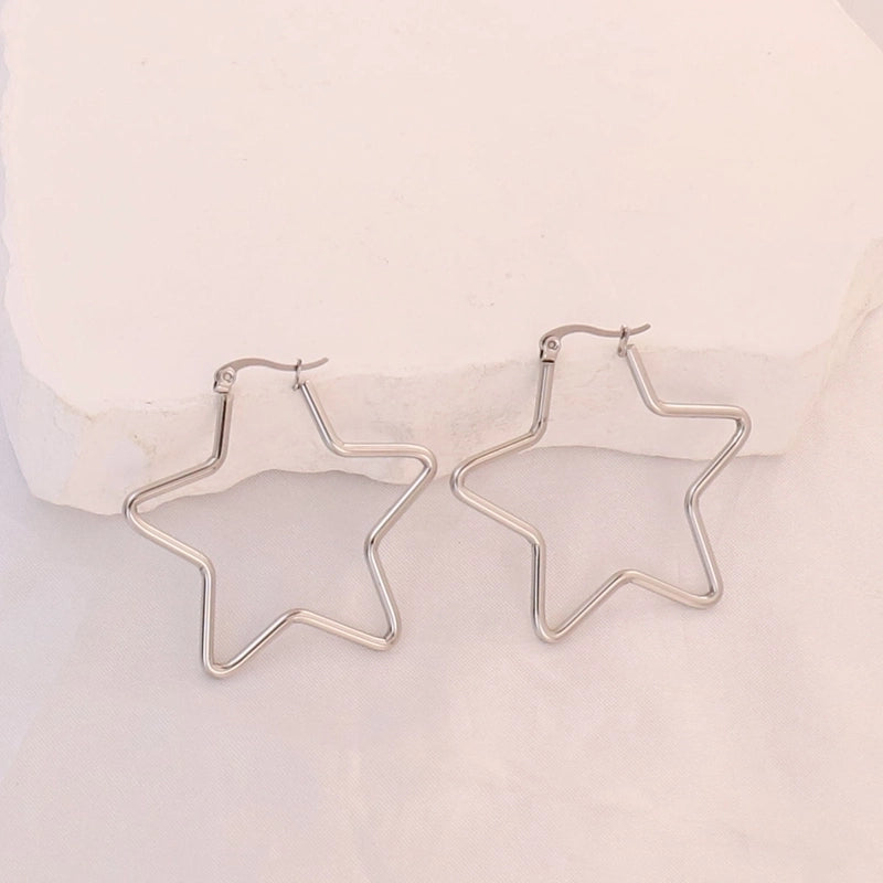 Minimalist Pentagram Oval Flower 304 Stainless Steel Stainless Steel Earrings