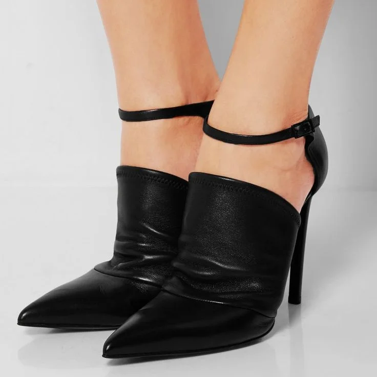 Black Stiletto Heels Pointy Toe Ankle Booties for Women |FSJ Shoes