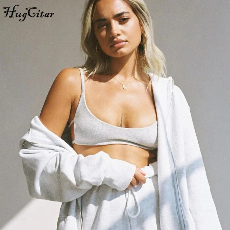 Hugcitar 2021 Sleeveless Backless Extra Crop Top Summer Women Fashion Sportswear Casual Stretchy Camis Y2K Tees