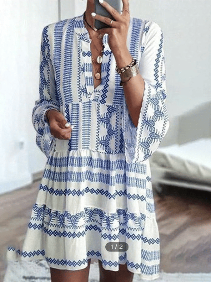 Ladies Resort Style Geometric Print Design Casual Dress