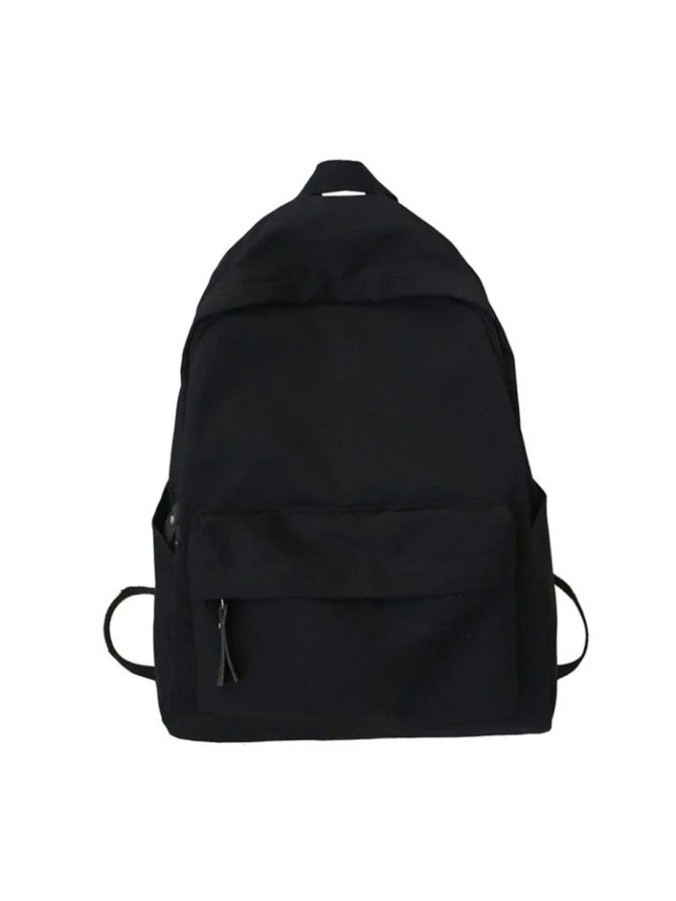 Women Canvas Solid Color Backpack Fashion Large Capacity Knapsack (Black)