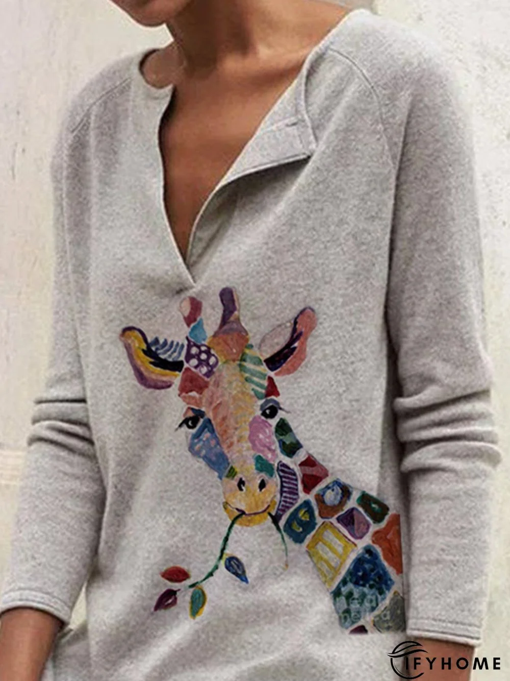 Personalized Basic Regular Giraffe Print Long Sleeve Tunic Sweatshirt | IFYHOME