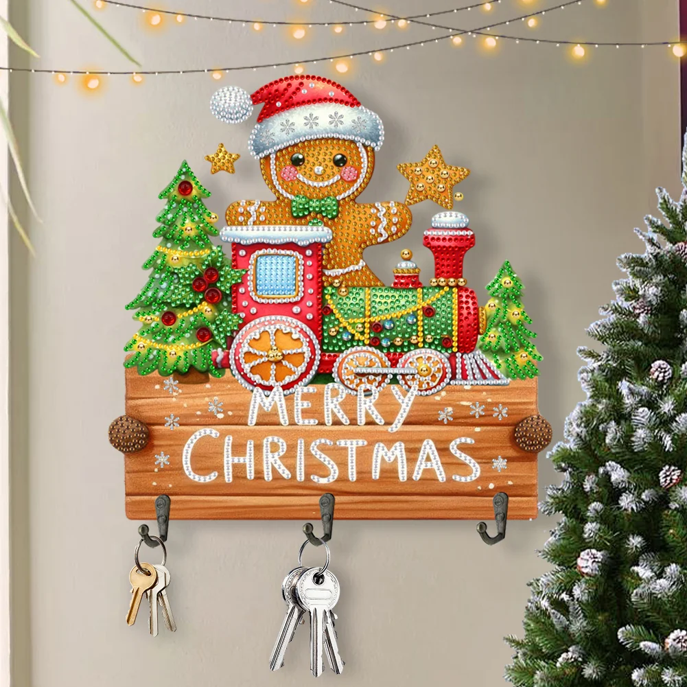 DIY Christmas Gingerbread Man Wooden Christmas Diamond Art Hanging Hooks Home Decor