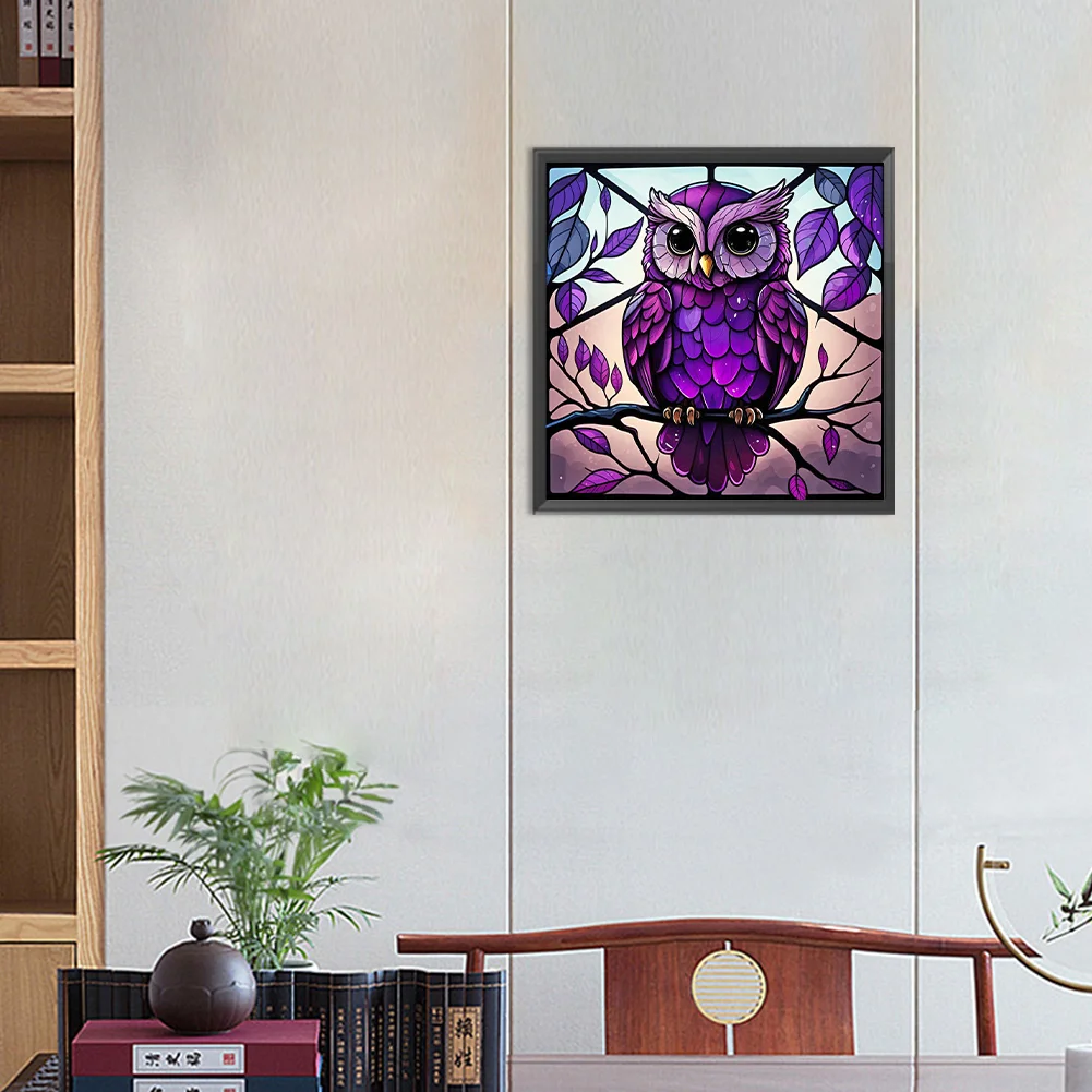 Diamond Painting - Full Round Drill - Stained Glass Owl(Canvas|30*30cm)