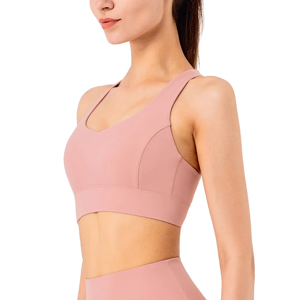 Solid color double shoulder straps sports bra