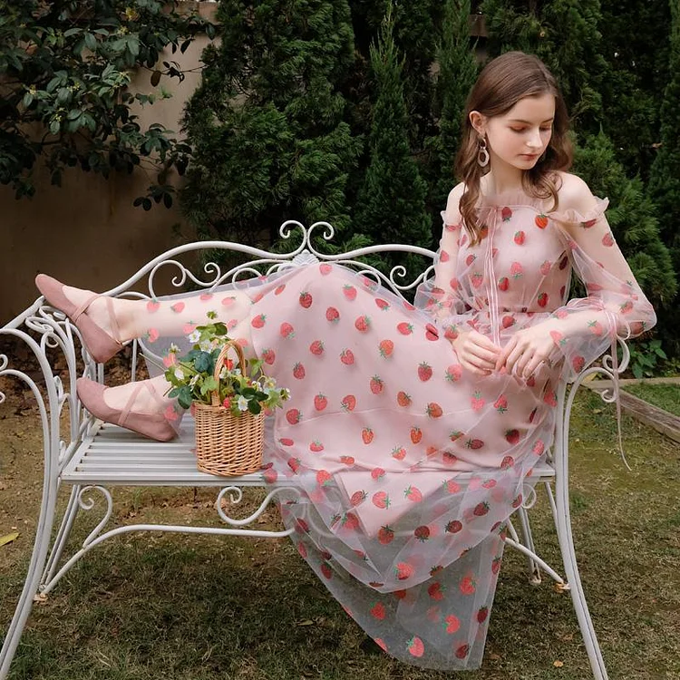 Fairy Tales Aesthetic Cottagecore Strawberry Dress QueenFunky