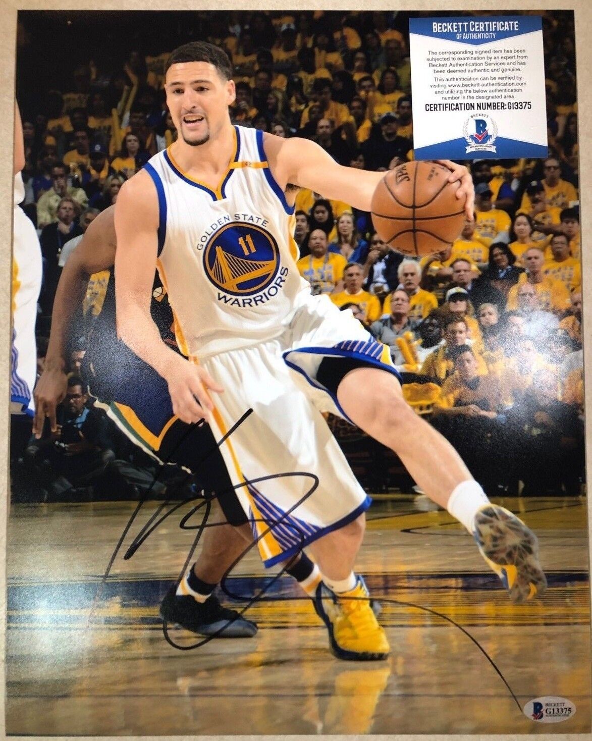 Golden State Warriors KLAY THOMPSON Signed 11x14 Photo Poster painting Beckett BAS G13375