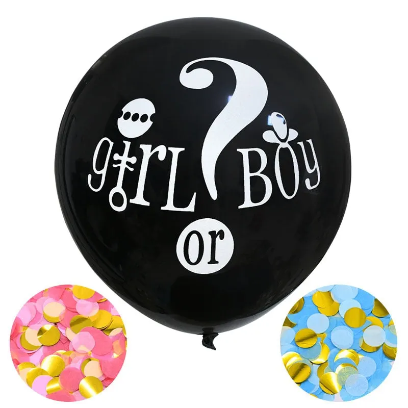 1Set 36 Giant Boy or Girl Black Latex Balloon Blue Pink Confetti Baby Shower Globos Gender Reveal Party Decoration Supplies