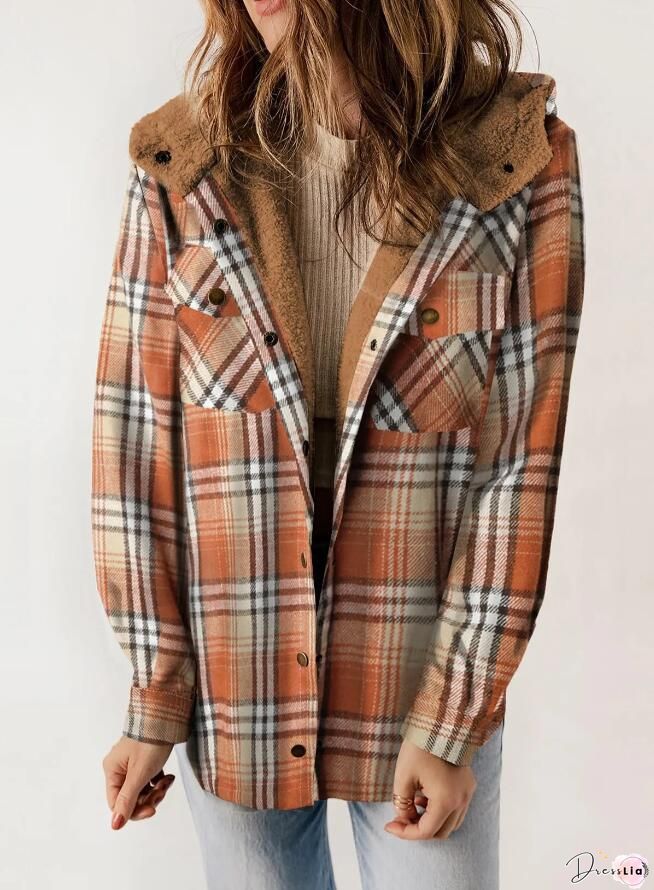 Thick Turn Down Collar Plus Size Plaid Shirt Coat