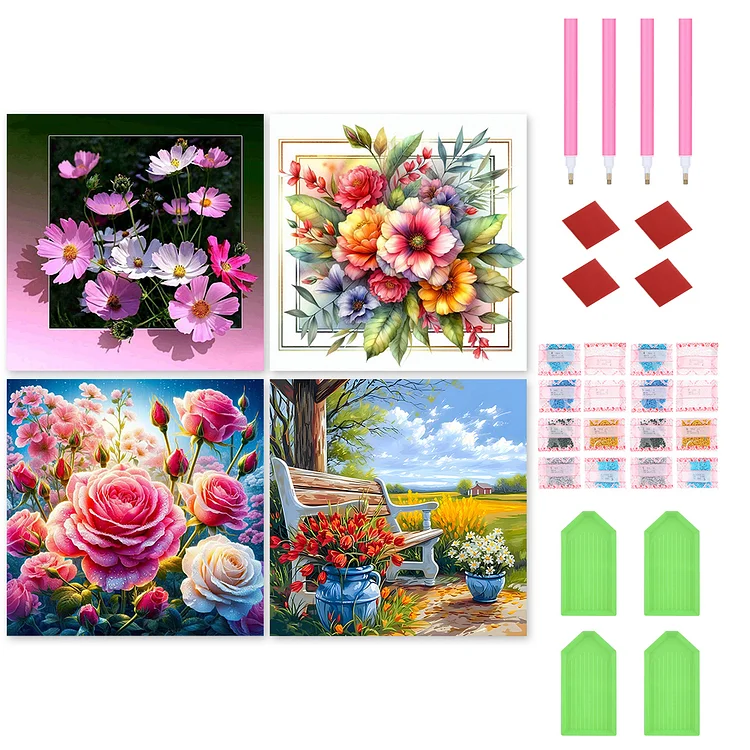 4pcs Flower - Full Round Drill Diamond Painting - 30*30CM(Canvas)