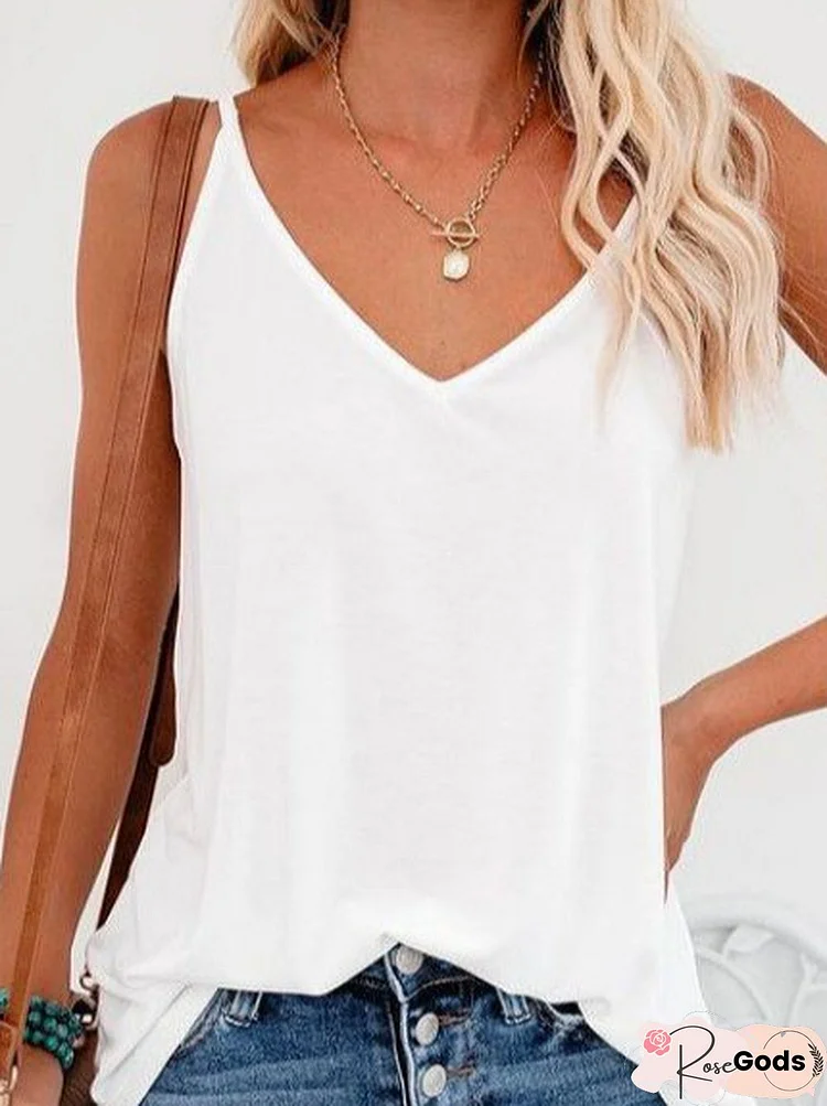 V Neck Casual Shift Sleeveless Tops