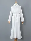 Solid Color Belted  Lapel Bohemia Maxi Dress