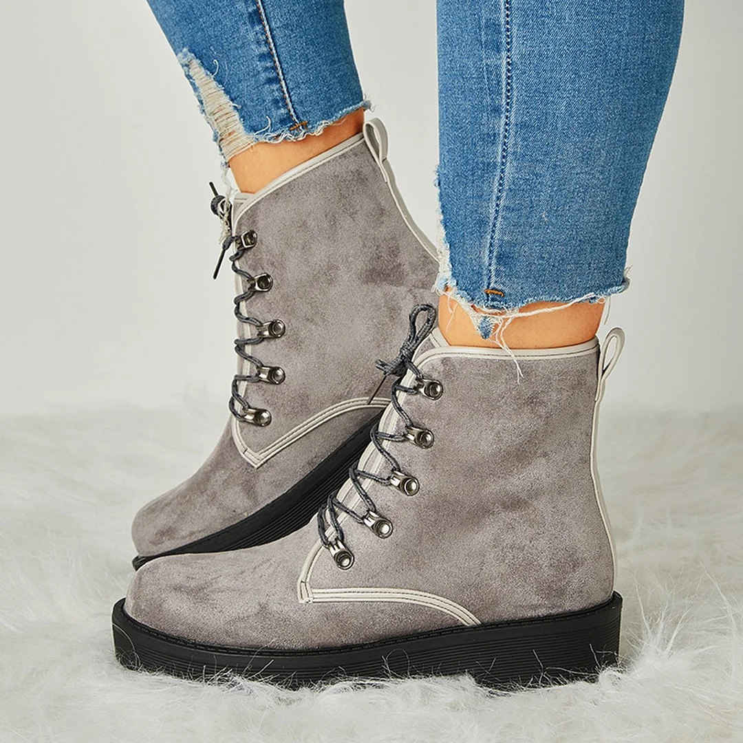 Women Trendy Suede Lace-Up Snow Boots