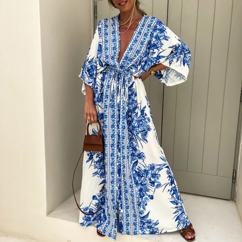 Printed V-Neck Boho Maxi Dress wearshes