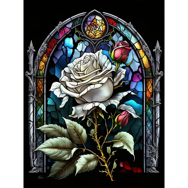Full Round Drill Diamond Painting - Blooming Rose Glass Painting - 30*40cm