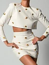 PU Leather Long Sleeve Rivet Fashion Skirt Two-Piece Suit
