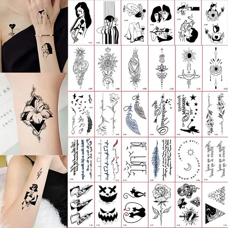 Buy glaryyearsBlack Fake Tattoos, 41-Pack Tiny Small Temporary Tattoo  Stickers, Body Long-lasting Realistic Tattoos for Women Men Adults, Perfect  as Party Supplies Festivals on Hand Neck Wrist Arm Online at desertcartINDIA