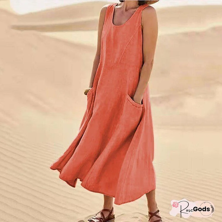 Crew Neck Casual Sleeveless Dress