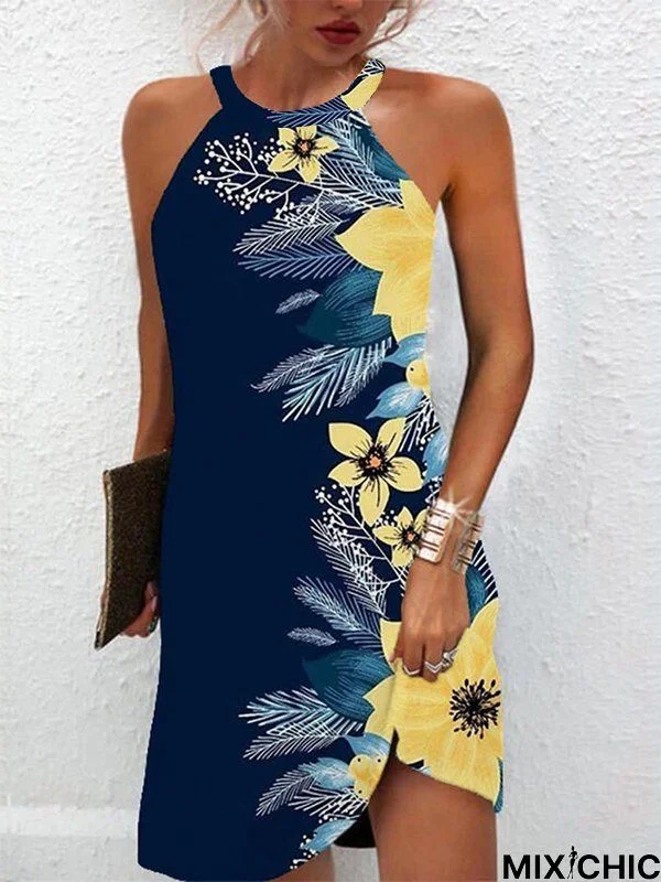 Halter Floral Casual Sleeveless Knitting Dress