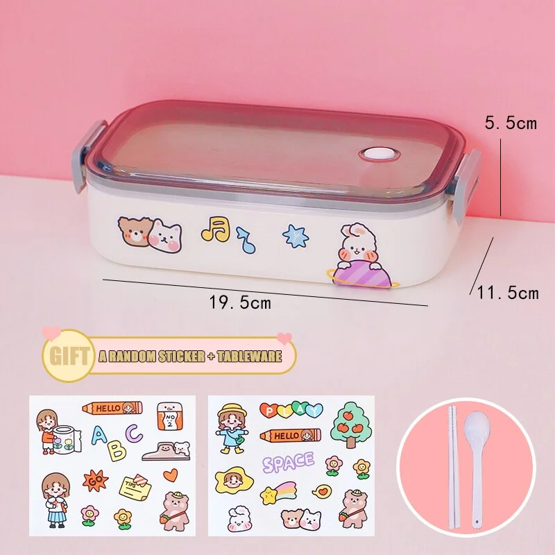 W&G Japanese Kawaii Lunch Box Container Acciaio Double Layer Lunch Box Container With Cover Compartments Storage Breakfast Boxes